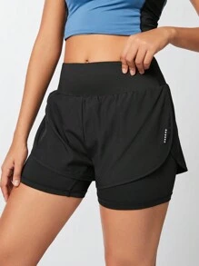 POWERISTA Powerista Damen Radfahren 2 in 1 Schwarze Laufshorts Radlerhose
