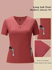 TaskEZ Top de uniforme médico ajustado de verano para mujeres - Naranja - Ver 1