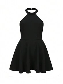 SHEIN SXY 露背大A字型Halter領連衣裙 - 黑色 - 查看 4