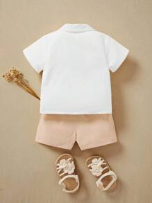 SHEIN 2pcs Baby Girls' Fashionable Plaid Shirt And Shorts Set - White - View 2