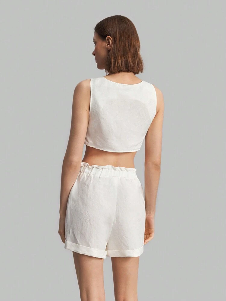 Women's Solid Color Simple Daily Wear Top & Shorts Set