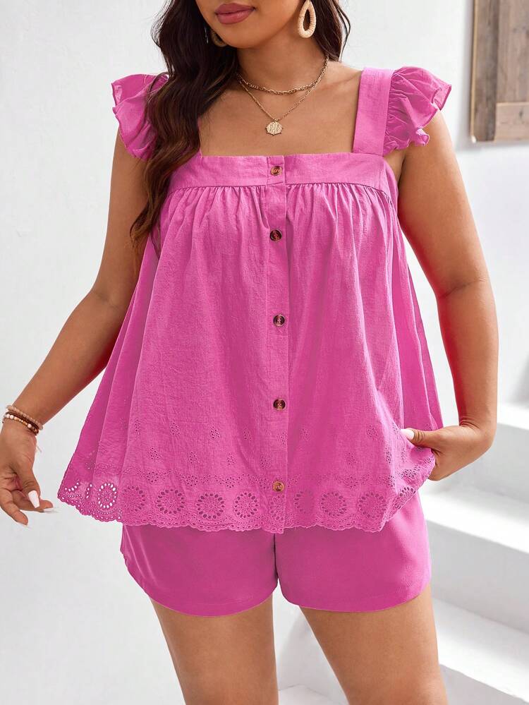Summer Music Festival Bridgerton Red Doll Shirt Embroidered Fabric Plus Size 2-Piece Set