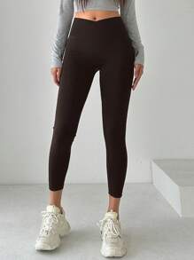 DAZY Ladies' Solid Color Simple Everyday Leggings,Back To School Clothes Tights - Coffee Brown - View 4