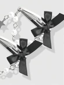 ROMWE Kawaii 1pair Cute Style Black Bow Hair Clips Claw Clips Hair Claws Hair Barrettes - Multicolor - View 4