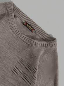 SHEIN Cottnline Men Solid Ripped Drop Shoulder Sweater - Brown - View 6