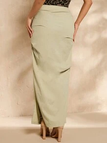 Glamine Women's Fashionable Ruched High Slit Skirt Fall Cloth For Women - Apricot - View 2