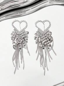 SHEIN ICON 優雅心形吊墜女士耳環 - 銀色 - 查看 1