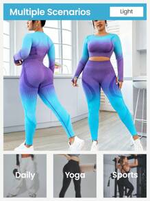 Easithlete Plus Size Women's Seamless Striped Athletic Set Outfit Set Workout Women Set - Multicolor - View 6