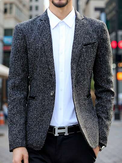 Manfinity Mode Men Space Dye Pocket Single Breasted Blazer, Fall/Winter