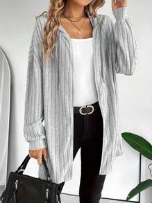 Chaqueta casual diaria simple de unicolor para mujer - Gris - Ver 1