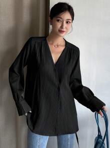 DAZY Camisa de manga larga de unicolor con textura para uso casual de negocios