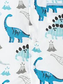 SHEIN Baby Boys' Simple Dinosaur Print Shorts And Short Sleeve Casual 2-Piece Pajama Set - White - View 8