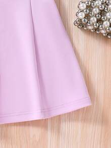 Vestido de unicolor con cuello en V y línea A de moda para niña joven - Morado - Ver 5