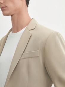 AKNOTIC Business Casual 易護理男士老錢風格商務休閒紡織修身西裝外套，適用於春秋季節、正式場合 - 卡其色 - 查看 10