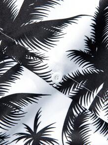 Genlund Men Coconut Tree Printed Short Sleeve Casual Shirt For Summer, Slim Fit Button Up Tropical Graphic Beach Shirt For Husband, Holiday - Black and White - View 7