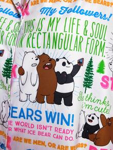 We Bare Bears X SHEIN 夏季加印卡通人物和口號圖案衫領短袖襯衫及短褲組合 - 彩色 - 查看 3
