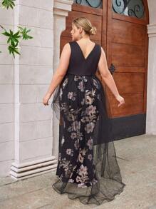 SHEIN Belle Plus Size Black Colorful Floral Print Dress, Holiday Style, Sleeveless And Mermaid Tail, Elegant And Romantic Formal Evening Dress - Multicolor - View 2