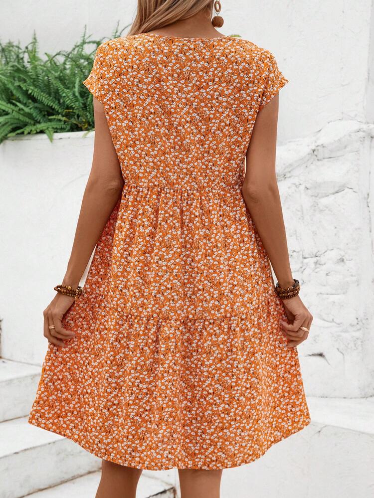 Women's Holiday Style Ditsy Floral Short Sleeve Dress