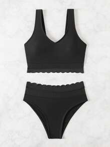 Swim Lushoire Women's Black Mesh Tankini Set With Lace Trimmed Camisole And Briefs Summer