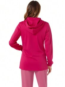 TaskEZ Women's Pink 2 Pocket Front Zipper Comfort Soft Stretch Knit Hooded Scrub Uniform Jacket Nurse Scrub Uniform Jacket