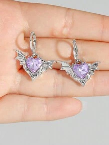 ROMWE Kawaii 1 cặp hoa tai mặt dây chuyền hình trái tim cánh quỷ tím theo phong cách Gothic Châu Âu và Mỹ ngày lễ tình nhân Valentine, Mẹ, Mẹ, Ngày của Mẹ, Quà tặng - Màu tím - Xem 2