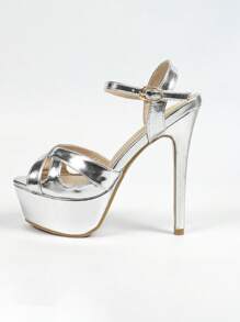 Giày sandal đế xuồng cao 14cm đính sequin, chống thấm nước, hở mũi, gót nhọn, thích hợp cho nữ dịp Valentine và mùa xuân hè. - Bạc - Xem 4