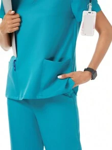 TaskEZ 女式薄荷藍護士制服套裝，包括2個口袋拉鍊外科上衣和2個口袋束口口袋外科褲，護士服套裝 - 薄荷藍 - 查看 8