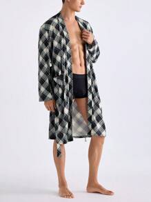 Men's Plaid Printed Simple Daily Nightgown - Multicolor - View 6