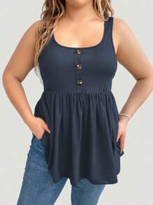 SHEIN LUNE 方領下擺鬆緊設計遮掩小腹的背心，優雅風格 - 深灰色 - 查看 1