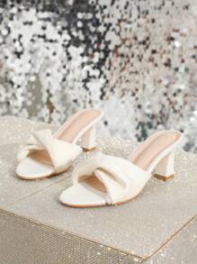 Ladies' High Heel White Bridal Sandals, Fashionable And Comfortable Mid-Heel Open-Toe Thick-Heeled Slippers With Breathable Design, Plus Size Available,Spring Summer Outfits - White - View 7