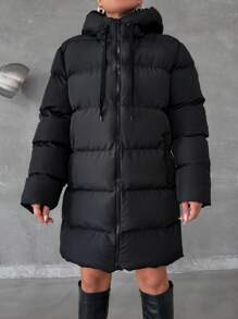 EURMUSE Chaqueta de invierno acolchada con capucha de alta calidad con cremallera y dos bolsillos delanteros de Essence - Negro - Ver 4