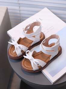 Sandalias para bebé de unicolor con sencilla decoración de lazo - Blanco - Ver 1