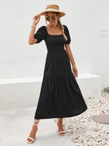 EURMUSE Back Frill Detail Black Long Summer Dress - Black - View 6