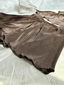 SHEIN Unity Women's Lettuce Edged Halter Top And Shorts Set For Summer - Coffee Brown - View 6