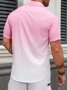 Manfinity RSRT Men's Summer Ombre Short Sleeve Casual Shirt (Asymmetric Cut), For Husband, Beach, Going Out