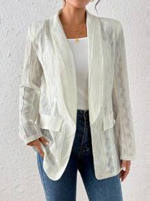 Chiquease Textured Lace Embellished Solid Color Casual Vacation Jacket Fall Cloth For Women - Apricot - View 5