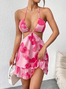 SHEIN PETITE Summer Tie Back Halter Backless Dress