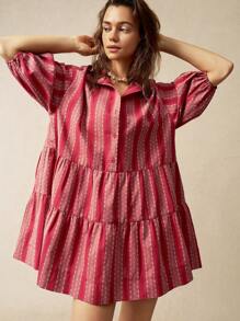 Bohemela 红色条纹彼得潘领女士度假连衣裙 - 彩色 - 查看 1