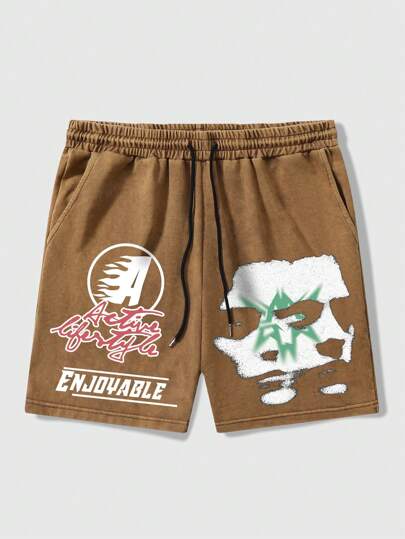 Street Life Pantalones cortos lavados y desgastados con estampado de flor y copos de nieve para hombre