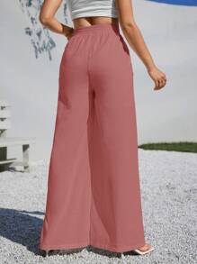 SHEIN Essnce Women Outfits Baggy High Waist Baggy Women Pants Lounge Pants Linen Pants - Dusty Pink - View 2