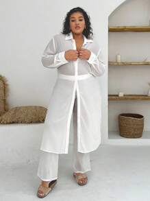 SHEIN SXY Plus Size Ultra-Long Sun Protection Shirt For Summer - White - View 5