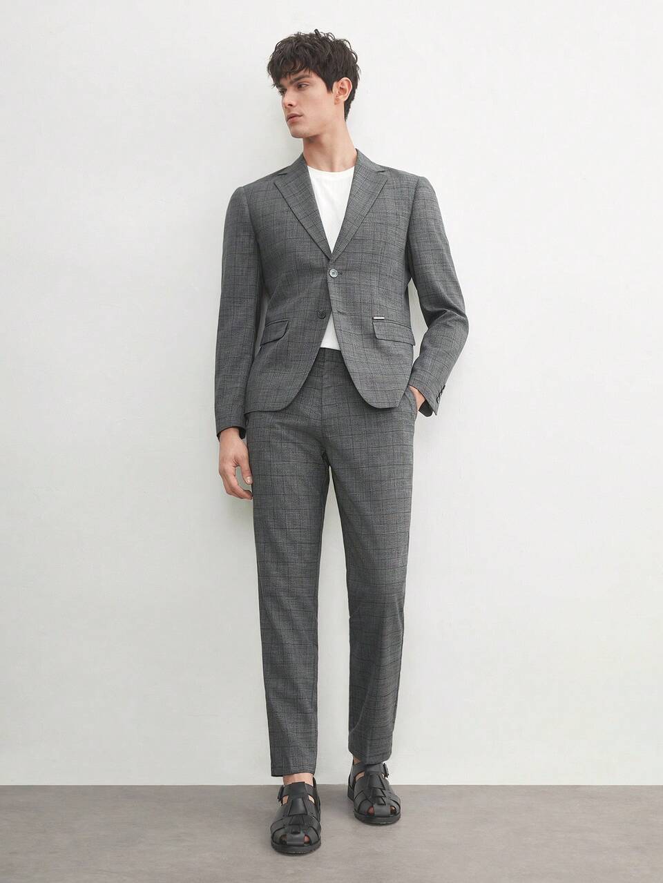 Easy Care 2pcs/Set Men's Old Money Style Woven Plaid Suit Jacket And Tapered Suit Pants, Suitable For Spring And Summer