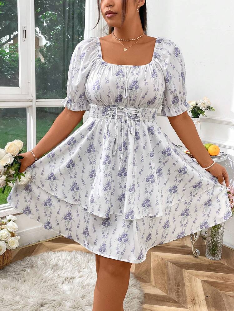 Women's Casual Printed Double-Layer Hem Dress