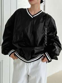 DAZY Áo nỉ vai trễ vai viền sọc, Quần áo mùa thu - màu đen - Xem 3