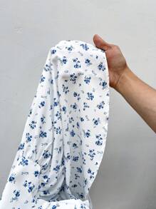 SHEIN EZwear 女士大碼夏季雙層荷葉邊連體褲，配小花圖案，方領，泡泡袖和寬鬆下擺，適合花園派對 - 彩色 - 查看 6