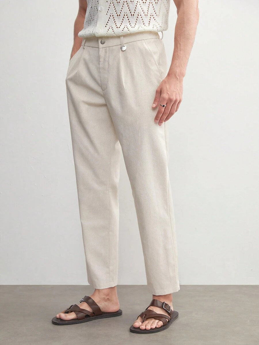 AKNOTIC Business Casual Vải Lanh Nam Tuổi Tiền Phong Cách Công Sở Co Giãn Thấp Co Giãn Polyester Viscose Vải Lanh Dệt Thon Gọn Phù Hợp Với Quần Cho Mùa Hè - Màu Khaki - Xem 1