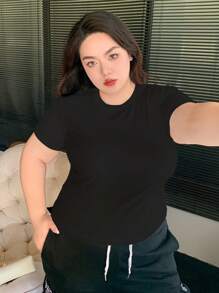Dazy Plus Camiseta básica de cuello redondo de talla grande para verano