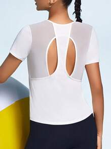 SHEIN Sports Women's Plain And Simple Daily Short Sleeve Sport T-Shirt - White - View 1