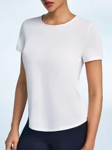 SHEIN Sports Women's Plain And Simple Daily Short Sleeve Sport T-Shirt - White - View 6