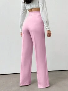 EURMUSE Women's Fashion High-Waist Casual Straight-Leg Pants For All Occasions - Baby Pink - View 2
